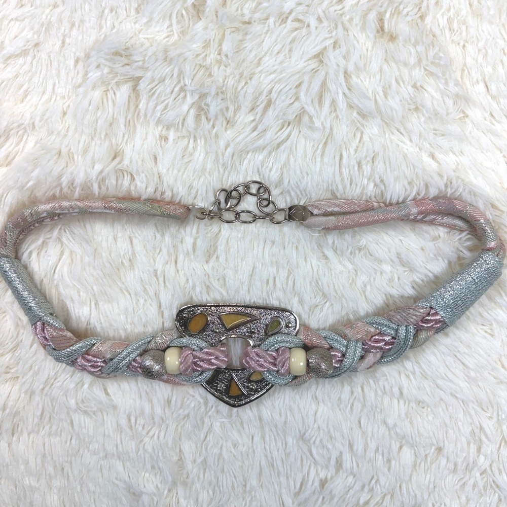 Leather Shop Vintage 80s Braided Rope Belt Womens M Buckle Retro Pastel Boho